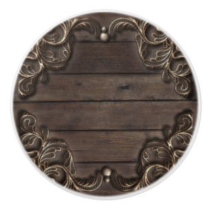 Bouton De Porte En Céramique Dentelle et bois foncé Rustique Vintage Western Fa