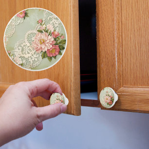 Bouton De Porte En Céramique Dentelle vintage et Roses