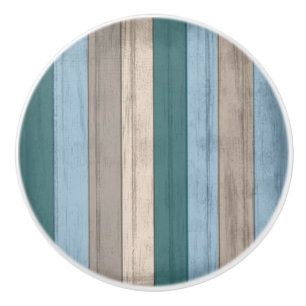 Bouton De Porte En Céramique Des rayures de bois rustiques de plage nautique