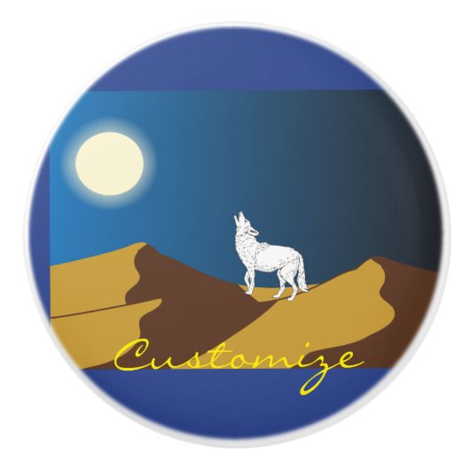 Bouton De Porte En Céramique Desert Coyote Howling Pleine lune Thunder_Cove (Devant)