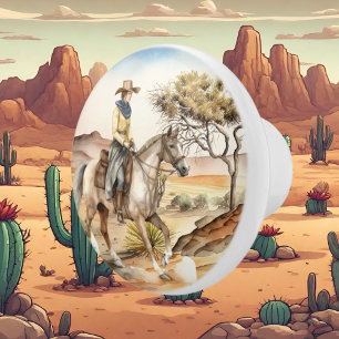 Bouton De Porte En Céramique désert de cowgirl occidentale mignonne