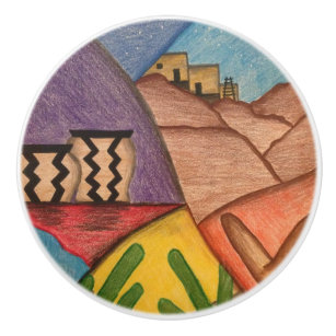 Bouton De Porte En Céramique Desert Southwest Folk Art Arizona 