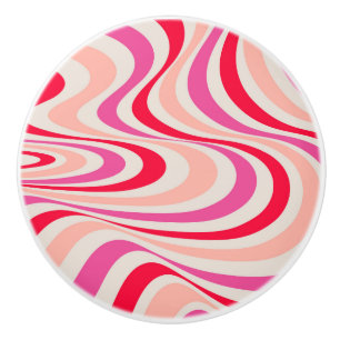 Bouton De Porte En Céramique Design abstrait à tourbillon rose, rouge et gris