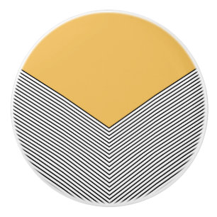Bouton De Porte En Céramique Design de chevrons noir et blanc et triangle jaune