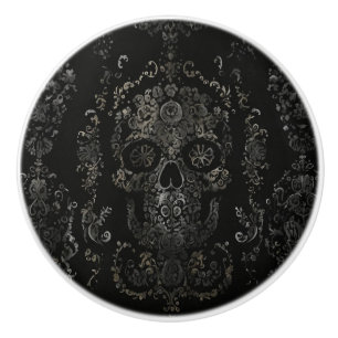 Bouton De Porte En Céramique Design de crâne foncé
