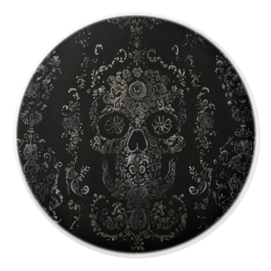Bouton De Porte En Céramique Design de crâne foncé (Devant)