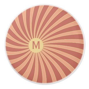 Bouton De Porte En Céramique Design de solarium de style rétro rose et orange