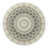 Bouton De Porte En Céramique Design Motif en mandala beige et taupe (Devant)