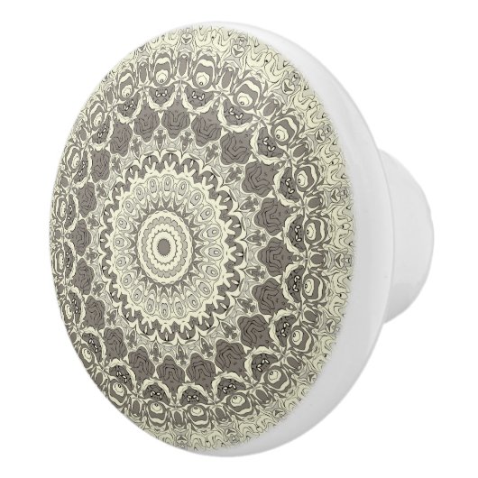 Bouton De Porte En Céramique Design Motif en mandala beige et taupe (Droite)