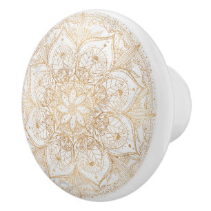 Bouton De Porte En Céramique Design tendance or floral Mandala Marble
