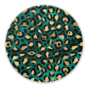 Bouton De Porte En Céramique Design turquoise et Gold Leopard Series 3