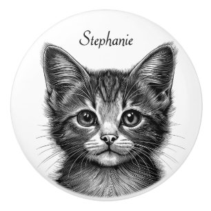 Bouton De Porte En Céramique Dessin adorable de Young Cat