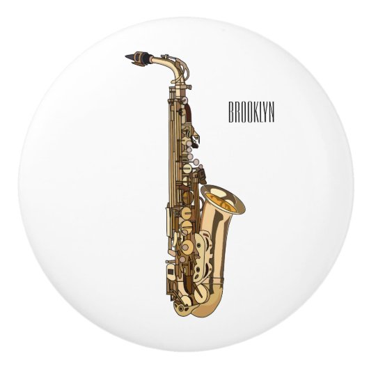 Bouton De Porte En Céramique dessin animé saxophone (Devant)