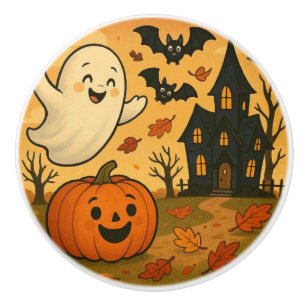 Bouton De Porte En Céramique Dessin citrouille du fantôme d'Halloween/automne m