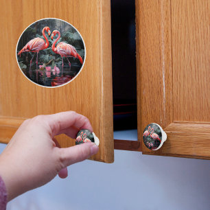 Bouton De Porte En Céramique Deux Flamants roses