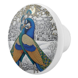 Bouton De Porte En Céramique Deux Peacocks Romance, Amour, Art d'hiver, Morris