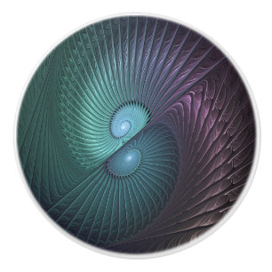 Bouton De Porte En Céramique Deux spirales colorées Art fractal abstrait modern