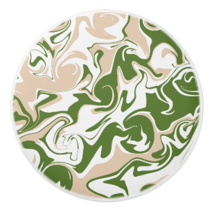 Bouton De Porte En Céramique Déversement - Blanc, Sable et Vert Palmier