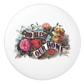 Bouton De Porte En Céramique Dieu bénisse notre maison (Devant)