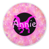 Bouton De Porte En Céramique Dinosaure rose personnalisé caché (Devant)