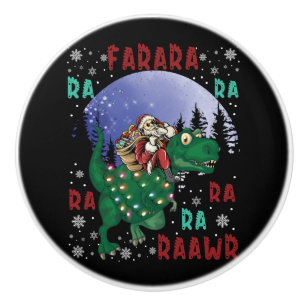 Bouton De Porte En Céramique Dinosaure Santa Claus
