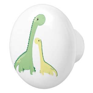 Bouton De Porte En Céramique Dinosaures verts et jaunes mignons de brontosaure