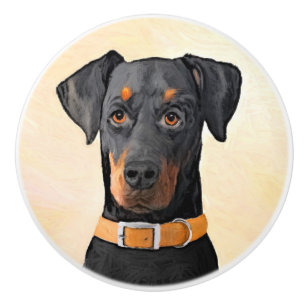 Bouton De Porte En Céramique Doberman Pinscher Peinture non découpée Art origin