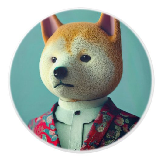 Bouton De Porte En Céramique Dog in a suit (Devant)