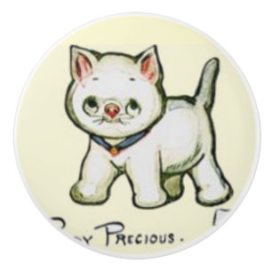Bouton De Porte En Céramique Dolly Dingle Douce petite chatte blanche 🙀 En c