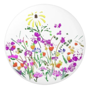 Bouton De Porte En Céramique Doodle fleur sauvage