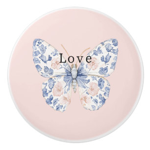 Bouton De Porte En Céramique Douce papillon d'amour bleu rose blanc