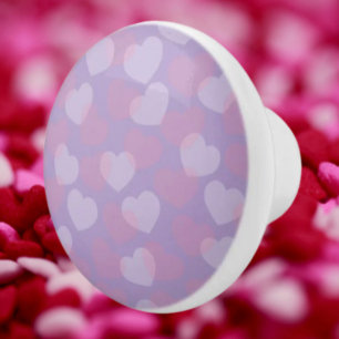 Bouton De Porte En Céramique Douceur Pailletée   Cœurs Roses et Blancs