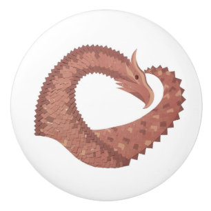 Bouton De Porte En Céramique Dragon cardiaque Brown en blanc