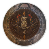 Bouton De Porte En Céramique Dragon chinois d'or (Devant)