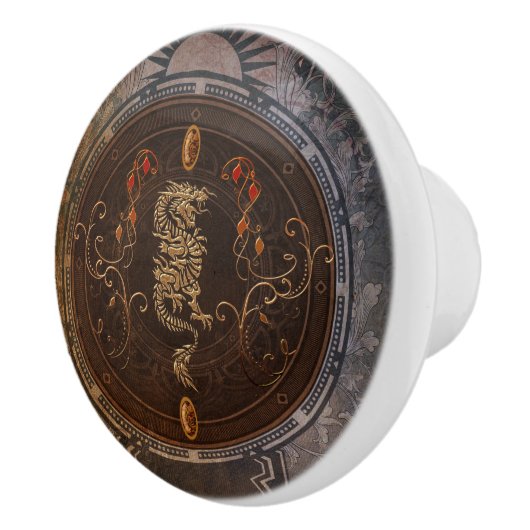 Bouton De Porte En Céramique Dragon chinois d'or (Droite)