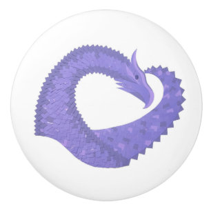 Bouton De Porte En Céramique dragon coeur lavande sur fond blanc