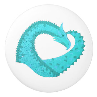 Bouton De Porte En Céramique Dragon de coeur du Verdigris en blanc