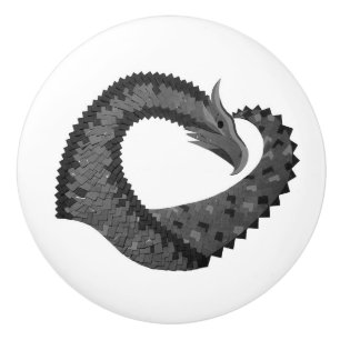 Bouton De Porte En Céramique Dragon de coeur noir sur blanc