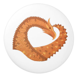 Bouton De Porte En Céramique Dragon de coeur orange brûlé sur blanc
