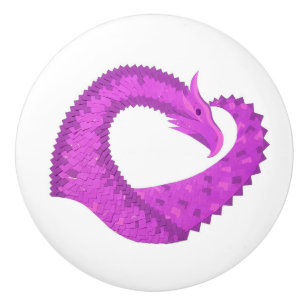Bouton De Porte En Céramique Dragon de coeur violet clair sur blanc