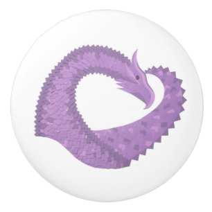 Bouton De Porte En Céramique Dragon de coeur violet de lavande blanc
