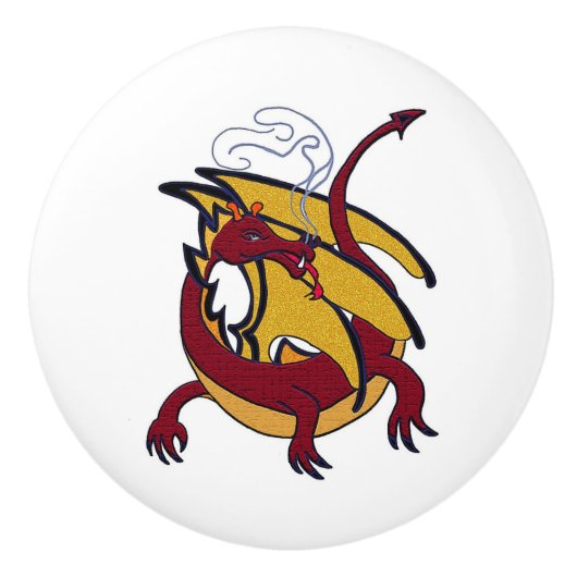 Bouton De Porte En Céramique Dragon rouge volant (Devant)