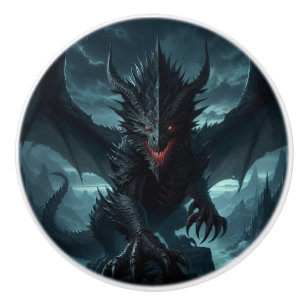 Bouton De Porte En Céramique Dragon sombre et médiéval