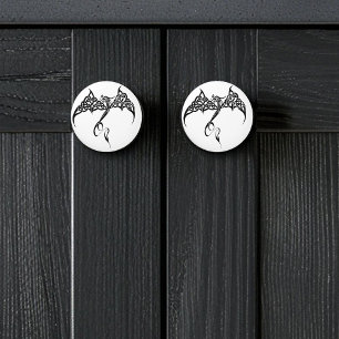 Bouton De Porte En Céramique Dragon Tribal Celtique Entrelacs Noir Blanc Fantas