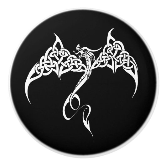 Bouton De Porte En Céramique Dragon tribal celtique noir blanc (Devant)