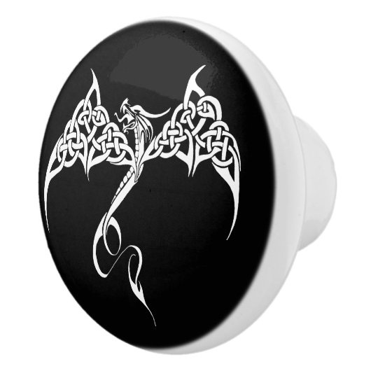 Bouton De Porte En Céramique Dragon tribal celtique noir blanc (Droite)