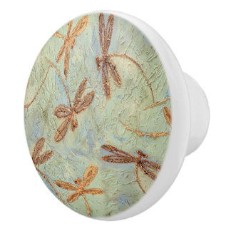 Bouton De Porte En Céramique Dragonfly Dance Gold