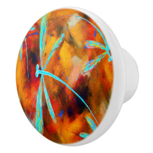 Bouton De Porte En Céramique Dragonfly Desert Red & Orange Flit