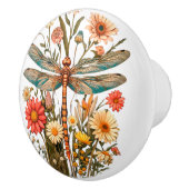 Bouton De Porte En Céramique Dragonfly & Flowers Ceramic Knob (Droite)