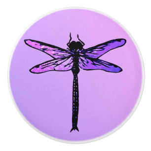Bouton De Porte En Céramique Dragonfly japonaise vintage, améthyste violet
